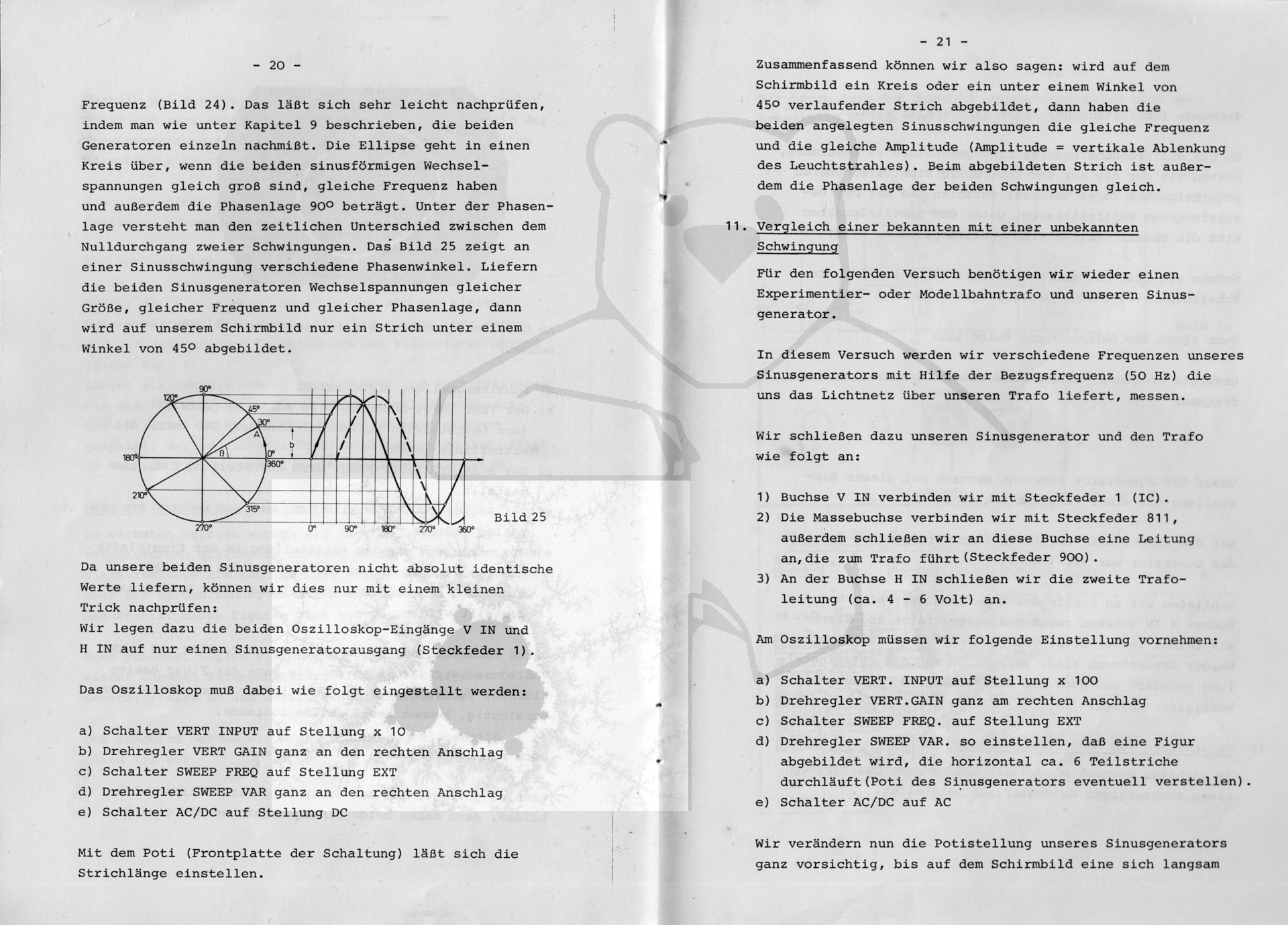 Kosmos Elektronik Oszilloskop mit Funktionsgenerator Bausatz, Experimentieranleitung Seite 20,21